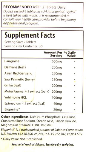 Vyodx Ingredients and Supplement Facts