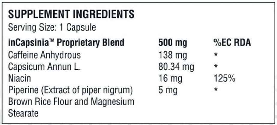 Capsiplex Label Ingredients
