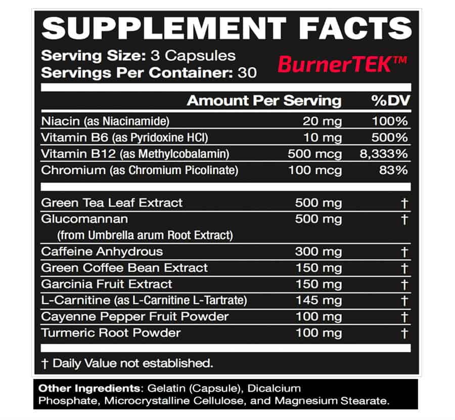BurnerTEK Ingredients and Supplement Facts