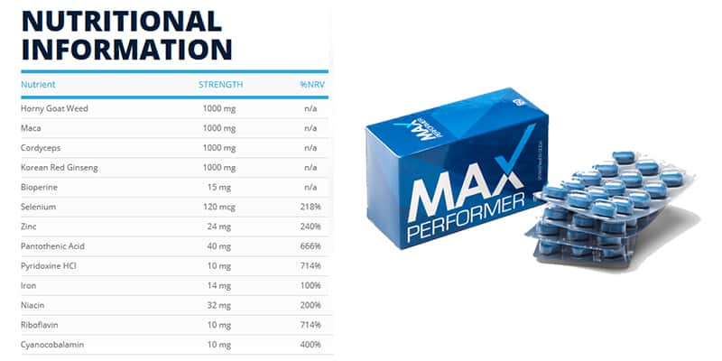 Max Performer supplement facts