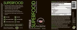 Texas Superfood ingredients and supplement facts label