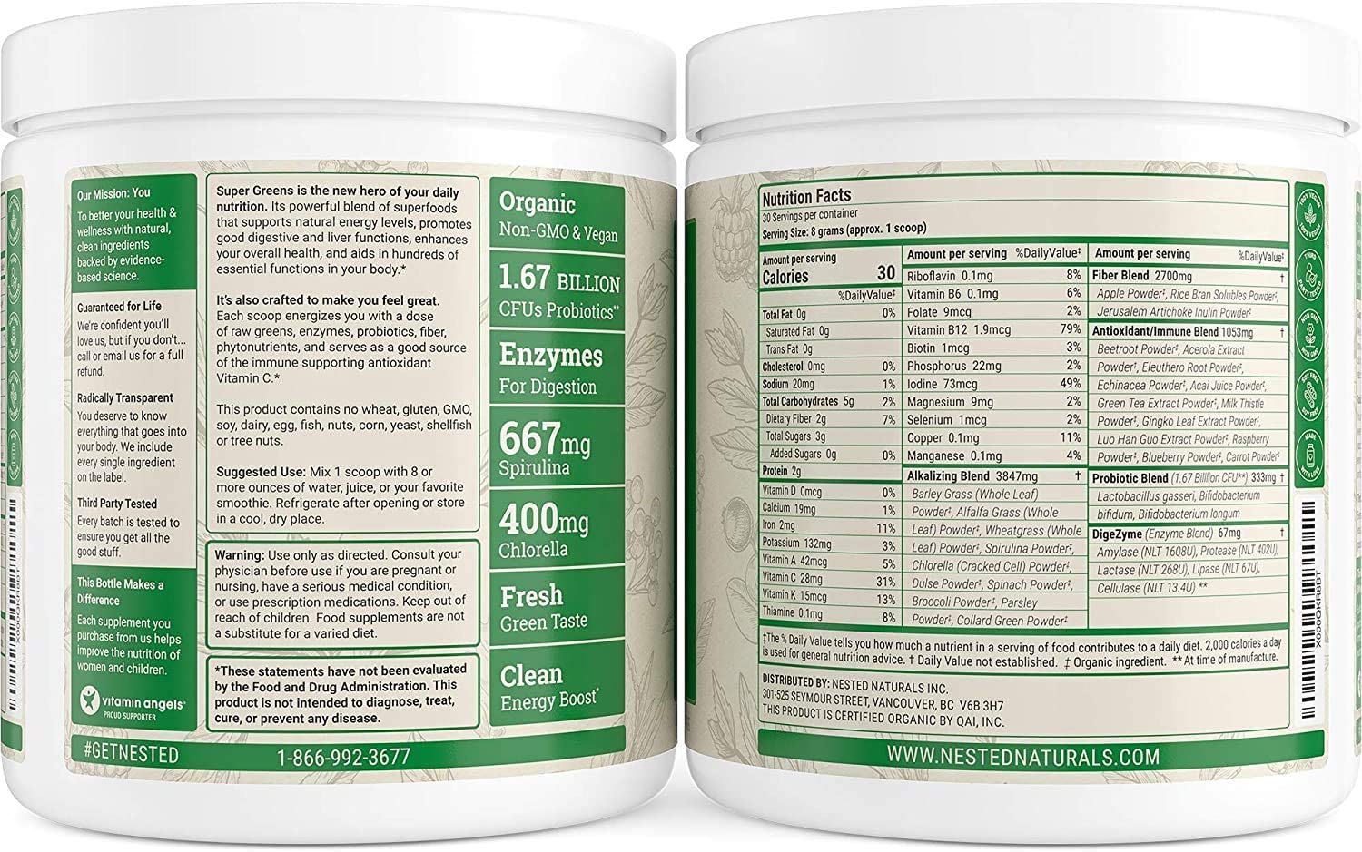 Nested naturals super greens ingredients and supplement facts