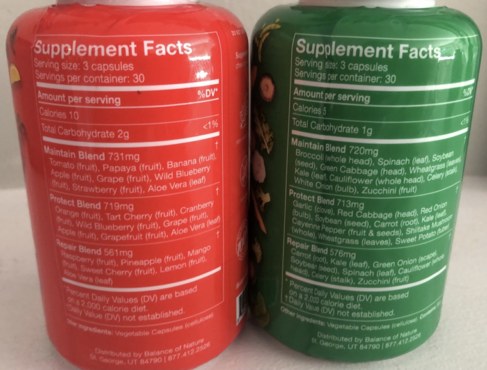 Balance of nature ingredients and supplement facts
